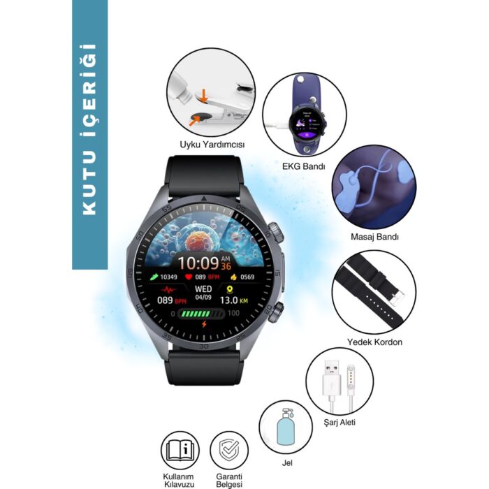 Spovan Cardio 3 Ekg Tansiyon Vücut Analiz Şeker Yapay Zeka Türkçe Akıllı Saat - Görsel 4