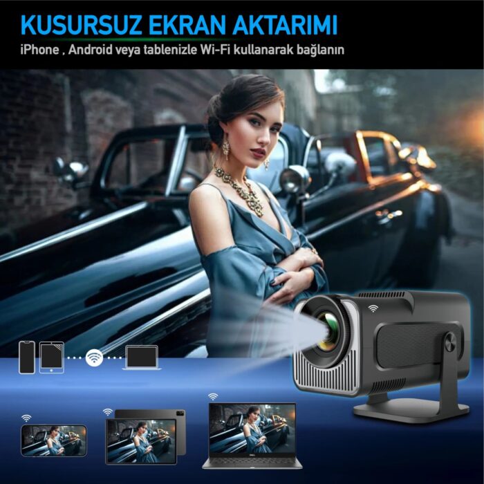 Robeve Mini Projektör | Android Tv Android Kurulu Full Hd Projeksiyon Projektör Wi-Fi ve Bluetooth Destekli | Sinema Keyfi | Taşınabilir ve Şık Tasarım 4K Projektör 4K Projeksiyon Cihazı - Görsel 2