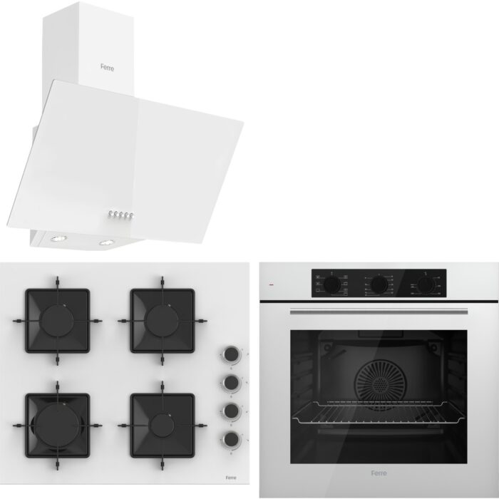 Ferre QBL62CB - SS206 -D087 60 cm Beyaz Cam Turbolu Ankastre Set -Yeni 2025 - Görsel 1