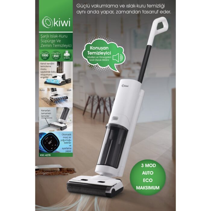 110000915371353.jpg Kiwi KSC-4270 Şarjlı Sesli Komutlu Islak-Kuru Süpürge ve Zemin Temizleyici Mop - Görsel 1