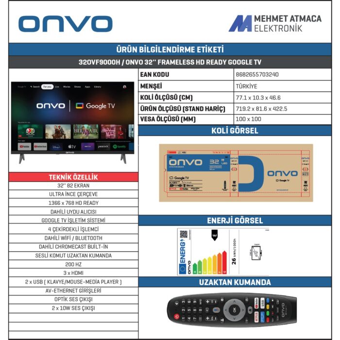 Onvo 32OVF9000H 32’’ 82 Ekran Uydu Alıcılı HD Ready Google LED TV - Görsel 4