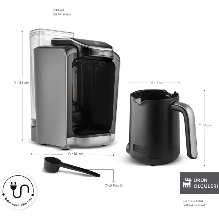 Karaca Hatır Otomatik Su Alma Hazneli Türk Kahve Makinesi Galaxy Gray - Görsel 2