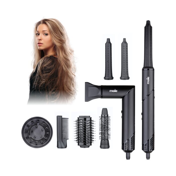 110000933005637.jpg Mole M1 7’si 1 Arada Saç Şekillendirme Seti – İyonik Teknoloji, Seramik Kaplama, 150°C Ayarlı Isı ile Dalga ve Bukle Yapma - Görsel 1