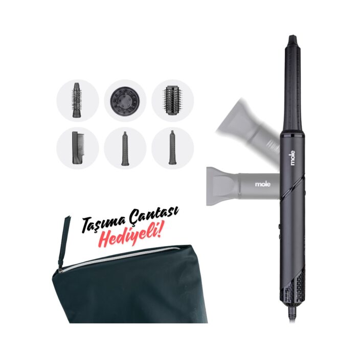 Mole M1 7’si 1 Arada Saç Şekillendirme Seti – İyonik Teknoloji, Seramik Kaplama, 150°C Ayarlı Isı ile Dalga ve Bukle Yapma - Görsel 3