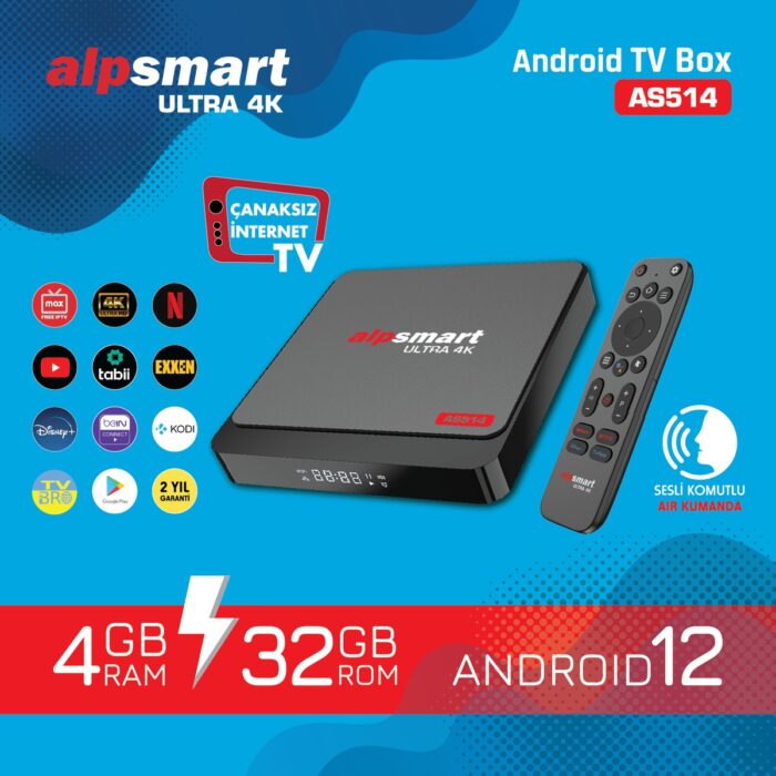 110000941092297.jpg Alpsmart AS514 4G/32G Android TvBox Ses Komutlu BT Air Kumanda Android 12 - Görsel 1