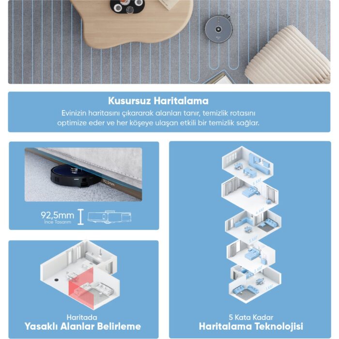 Şımart Teknoloji Katya T Akıllı Robot Süpürge Otomatik Toz Boşaltma ve Mop Özellikli - Görsel 4