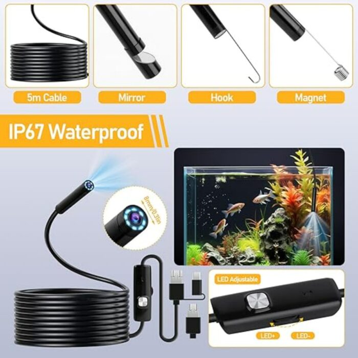 Ozmik CMR71  Işıklı 5m Endoskopi Kamerası 1080P Hd Su Geçirmez IP67 8 LED  Android ve Ios - Görsel 4