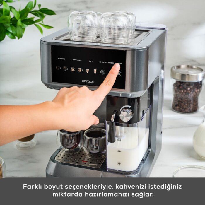 Karaca Mycaffe Barista S10 Entegre Süt Hazneli Otomatik Espresso Latte ve Cappuccino Mak. Galaxygrey - Görsel 4