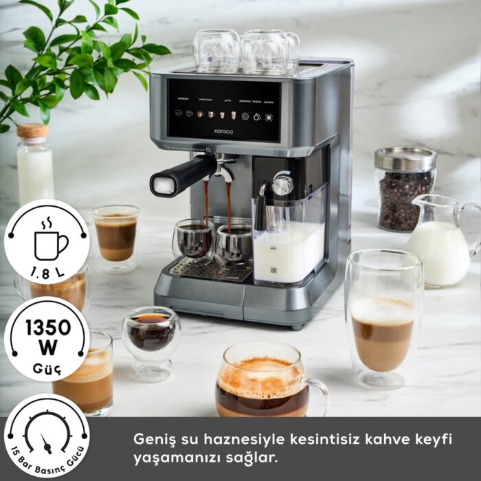 Karaca Mycaffe Barista S10 Entegre Süt Hazneli Otomatik Espresso Latte ve Cappuccino Mak. Galaxygrey - Görsel 5