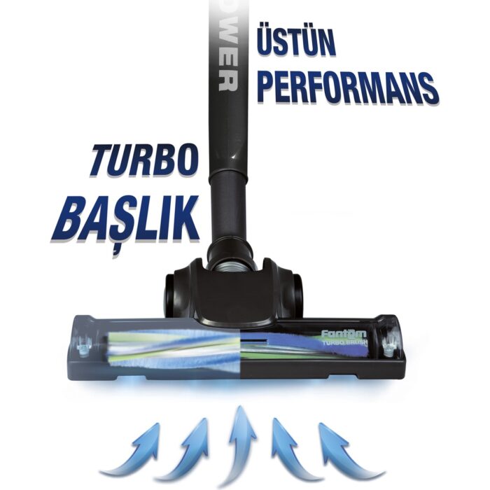 Fantom Pratic Aır Power P 1250  Siyah Torbasız Dönebilen Turbo Başlıklı Dikey Süpürge - Görsel 3