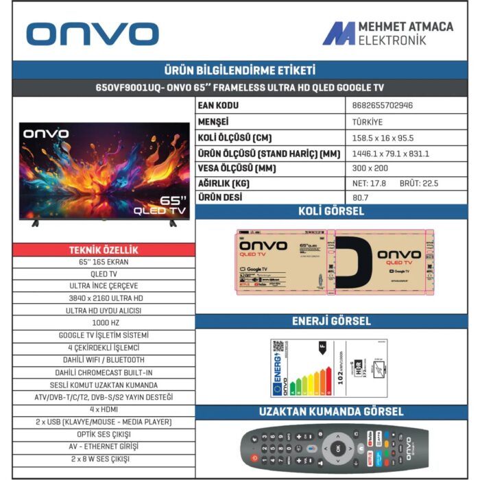 Onvo 65OVF9001UQ 65'' 165 Ekran Uydu Alıcılı 4K Ultra HD Smart Google QLED TV - Görsel 4
