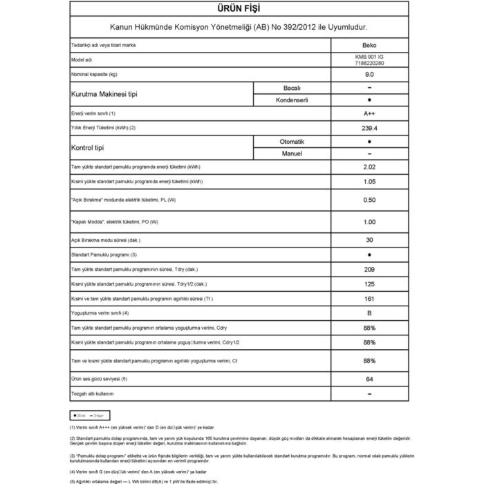 Beko Kmb 901 Ig Kurutma Makinesi (Ironfinish Kolay Ütüleme Özelliği) - Görsel 5