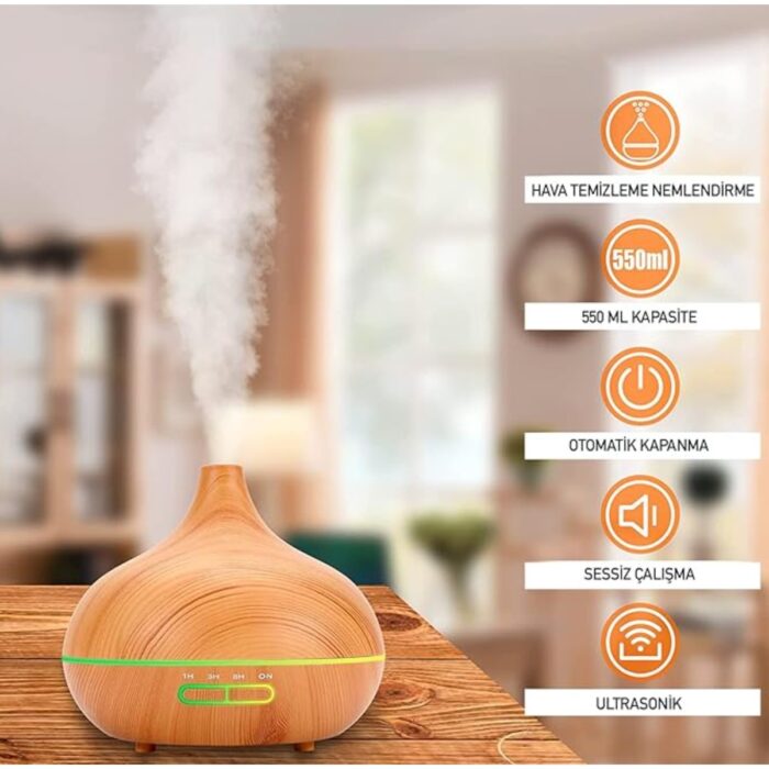 Hzl 500ML Kumandalı Ahşap Tasarımlı Aromaterapi Hava Nemlendirici – RGB 7 Renk LED, Sessiz Ultrasonik Buhar ve Ferahlatıcı Nemlendirme! - Görsel 4