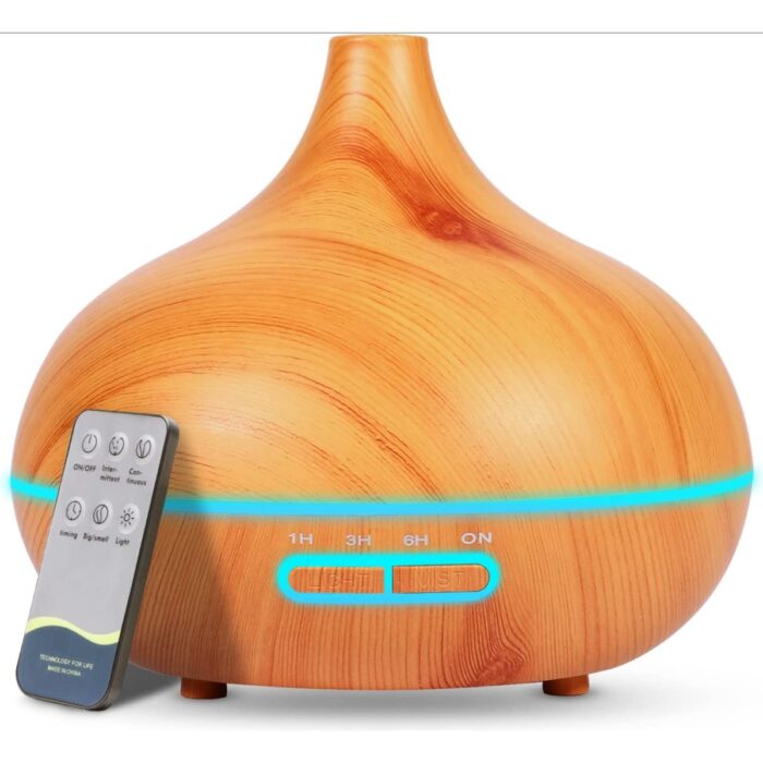 110000963971683.jpg Hzl 500ML Kumandalı Ahşap Tasarımlı Aromaterapi Hava Nemlendirici – RGB 7 Renk LED, Sessiz Ultrasonik Buhar ve Ferahlatıcı Nemlendirme! - Görsel 1