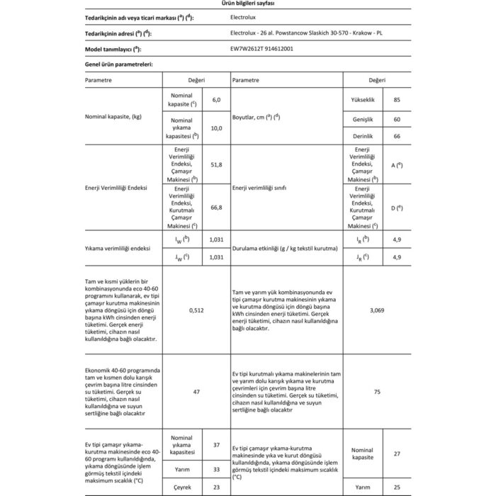 Electrolux EW7W2612T 700 Serisi Steamcare 10/6kg 1600 Devir Buharlı Kurutmalı Çamaşır Makinesi - Görsel 5