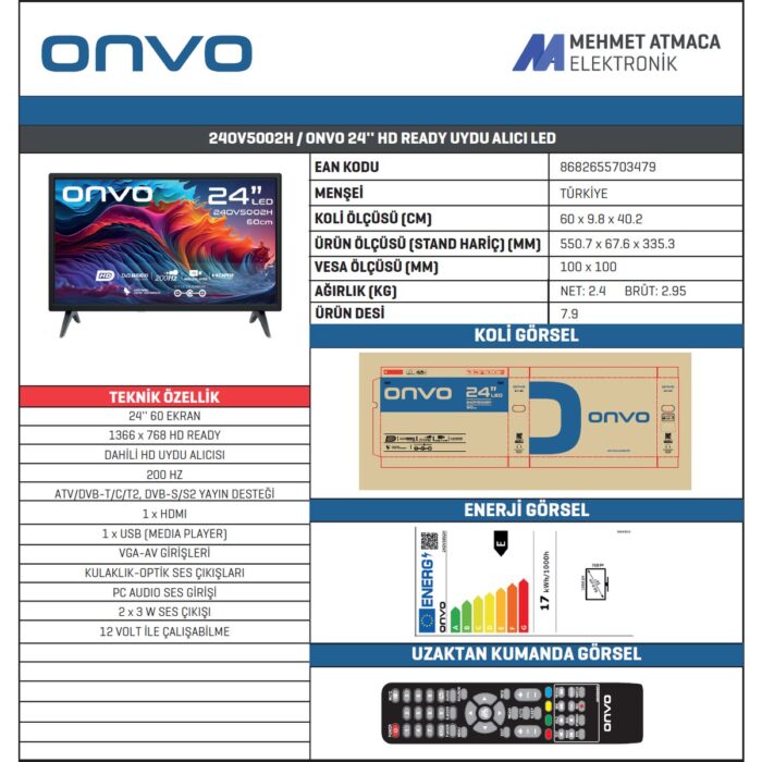 Onvo 24OV5002H 24" 60 Ekran Uydu Alıcılı HD Ready LED TV - Görsel 2