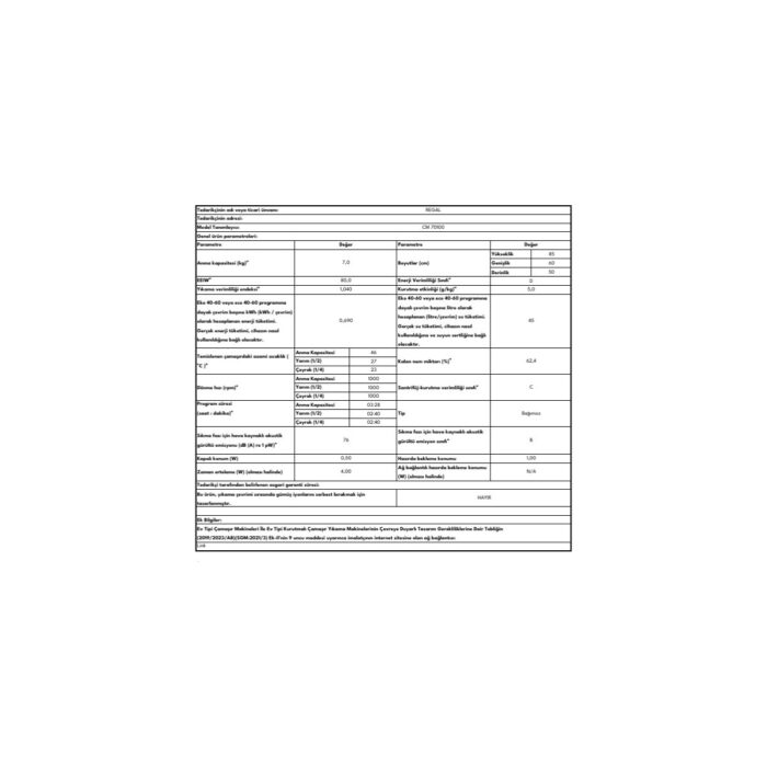 Regal CM 70100 600 Devir 7 kg Çamaşır Makinesi - Görsel 3