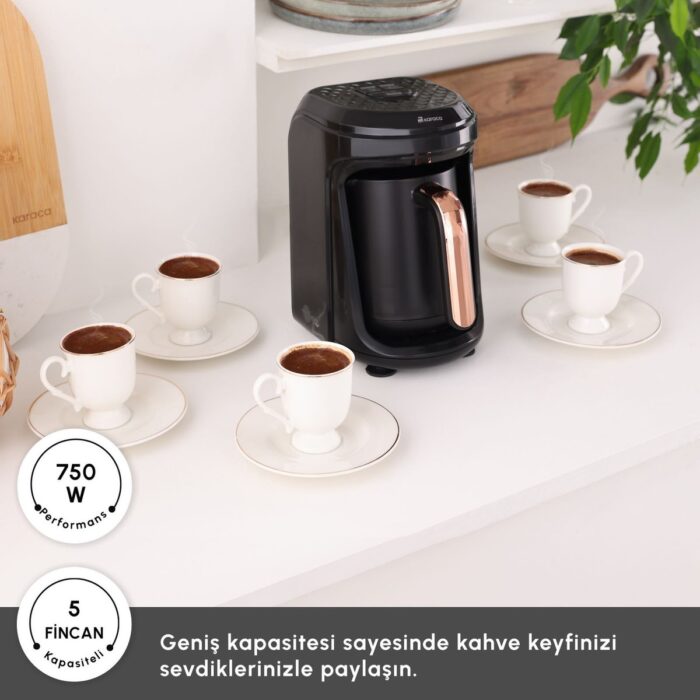 Karaca Hatır Hüps Quartz Közde Türk Kahvesi, Sütlü Türk Kahvesi, Sütlü İçecek Hazırlama Makinesi 5 Fincan Kapasiteli Bol Köpüklü Black Copper - Görsel 3