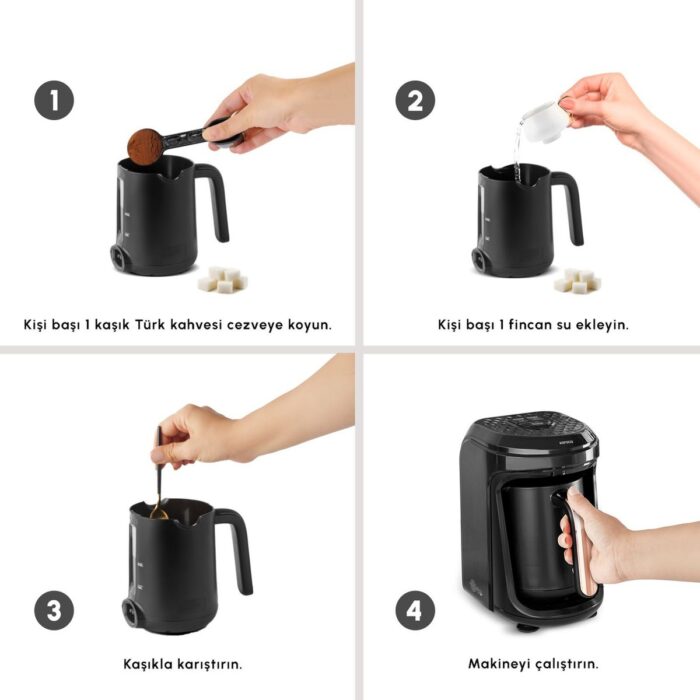 Karaca Hatır Hüps Quartz Közde Türk Kahvesi, Sütlü Türk Kahvesi, Sütlü İçecek Hazırlama Makinesi 5 Fincan Kapasiteli Bol Köpüklü Black Copper - Görsel 4