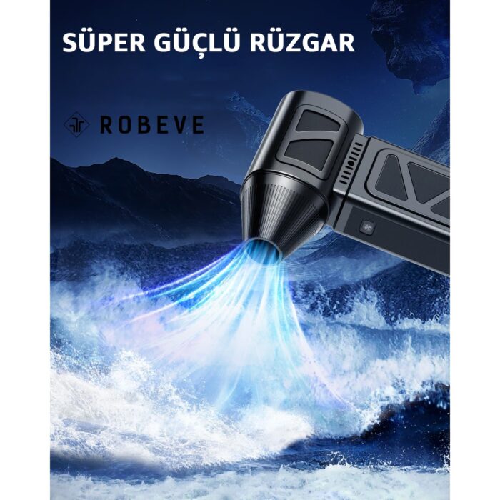 Robeve Süper Güçlü Üfleyici Şarjlı Fan Turbo Fan 130000 Rpm Güçlü Fan Vantilatör Üfleyici Süper Turbo Fan Yüksek Hızlı Fırçasız Motor Mini Jet Üfleyici - Görsel 2