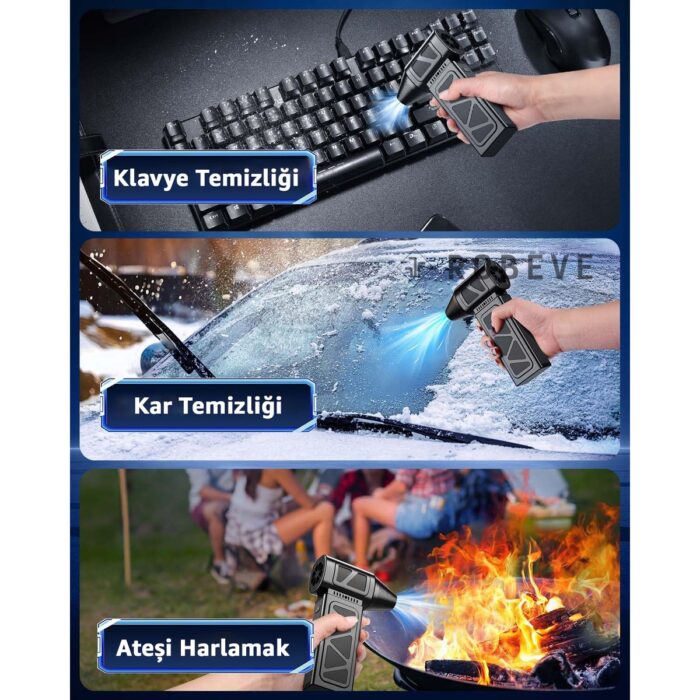 Robeve Süper Güçlü Üfleyici Şarjlı Fan Turbo Fan 130000 Rpm Güçlü Fan Vantilatör Üfleyici Süper Turbo Fan Yüksek Hızlı Fırçasız Motor Mini Jet Üfleyici - Görsel 3