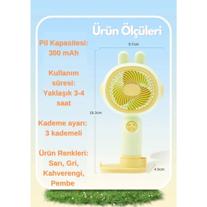 Enshall  Şarjlı, Taşınabilir, Soğutucu Mini El Fanı, 3 Kademeli Vantilatör Soğutucu - Görsel 4