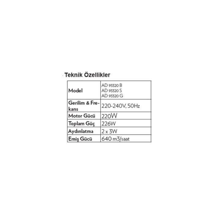 Vestel AD-93320 S Eğimli Davlumbaz Duvar Tipi Siyah Cam Yüzeyli 90 cm 640 m3/sa Hava Debisi - Görsel 5