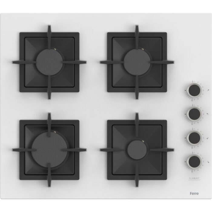 110000989634569.jpg Ferre SC206 Beyaz Cam Ankastre Ocak (Döküm Izgara) - Görsel 1