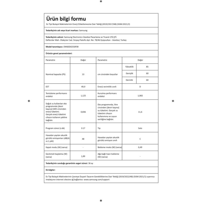 Samsung DW60DG550FSRTR 5 Programlı Bulaşık Makinesi, D Enerji Sınıfı - Görsel 3