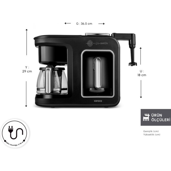 Karaca Hatır Plus Barista 6 In 1 Latte Cappucino ve Közde Türk Kahvesi Makinesi Black Silver - Görsel 2