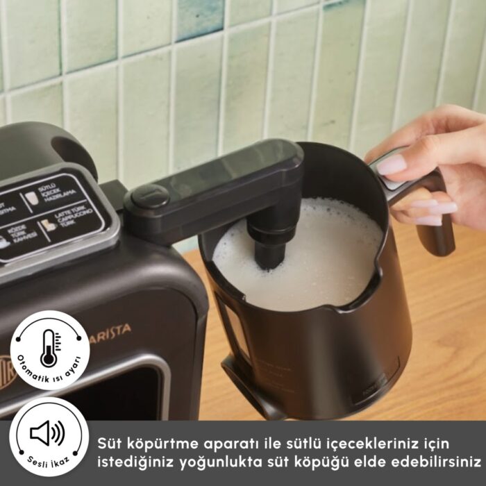 Karaca Hatır Plus Barista 6 In 1 Latte Cappucino ve Közde Türk Kahvesi Makinesi Black Silver - Görsel 4