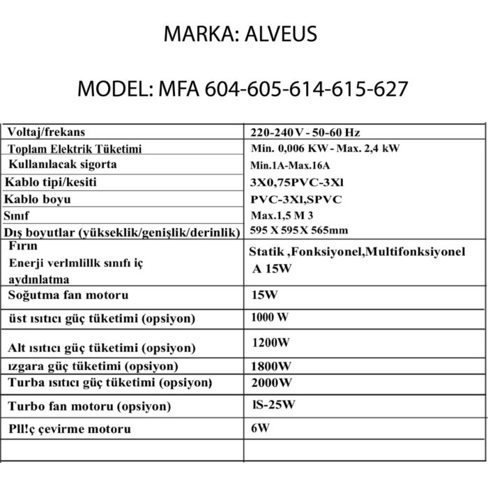 Alveus Mfa 614 Tımerlı Siyah Ankastre Fırın - Görsel 5