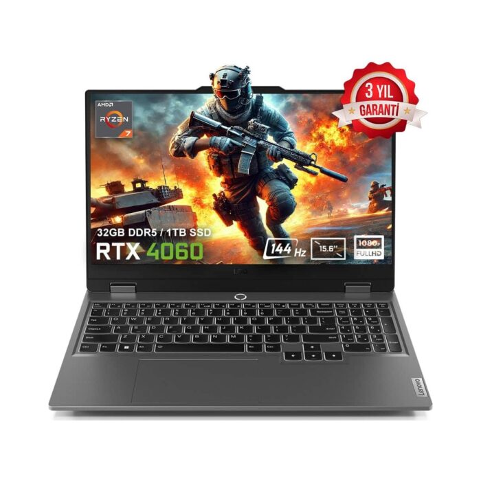 110000999522142.jpg Lenovo LOQ 15ARP9 83JC00FKTRv2 AMD Ryzen 7-7435HS 32GB DDR5 1TB SSD RTX4060 8GB 15.6 inç 144Hz Full HD FreeDos Gaming Laptop - Görsel 1