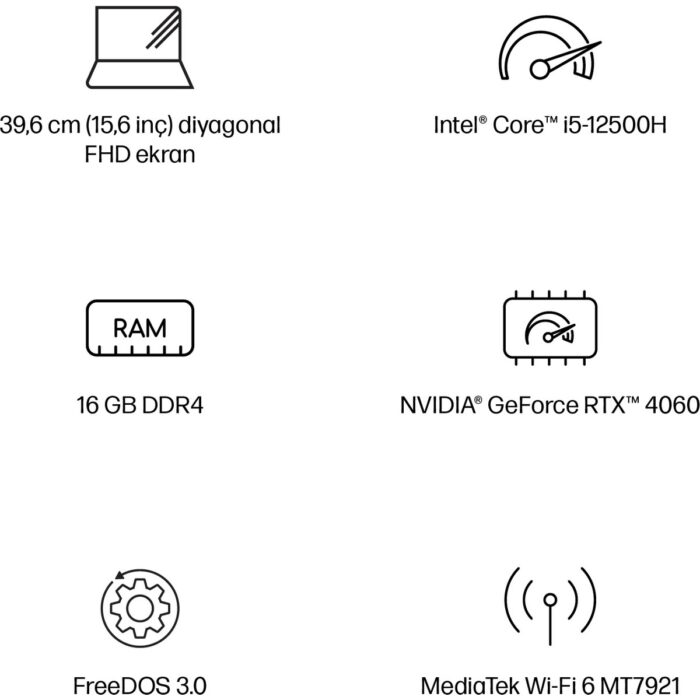 HP Victus Gaming 15 Intel Core i5 12500H 16GB 512GB SSD RTX4060 Freedos 15.6" Taşınabilir Bilgisayar B03C7EA - Görsel 4