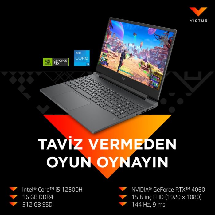 HP Victus Gaming 15 Intel Core i5 12500H 16GB 512GB SSD RTX4060 Freedos 15.6" Taşınabilir Bilgisayar B03C7EA - Görsel 3