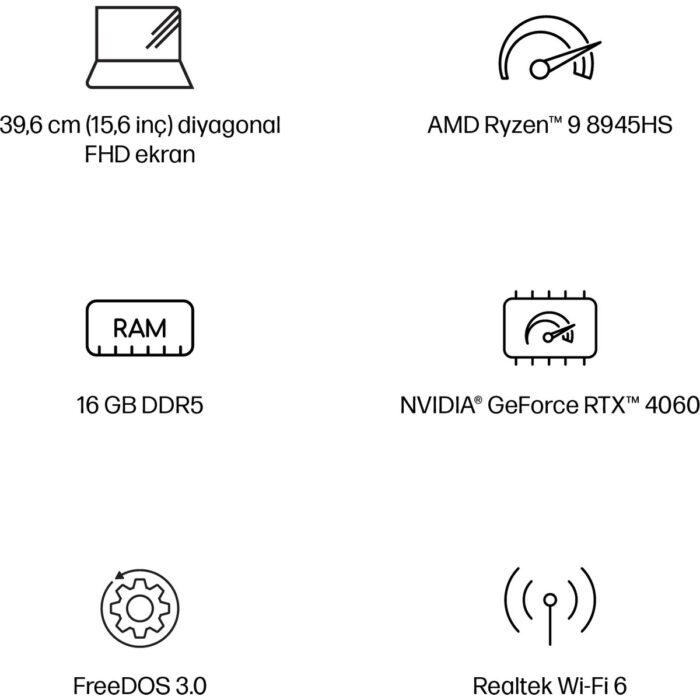 HP Victus 15-FB3007NT AMD Ryzen 9 8945HS 16GB 512GB SSD RTX4060 Freedos 15.6" Taşınabilir Bilgisayar B82WDEA - Görsel 4