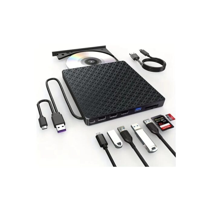 CoverZone 7in1 Harici USB 3.0 ve Type-C Dvd-Rom Dvd-Rw Optik Sürücü, USB ve Type C Kablolu, Pc, Tablet, DVD Player, Desenli Tasarım Ultra Slim CD Rom Okuyucu CV440 - Görsel 1