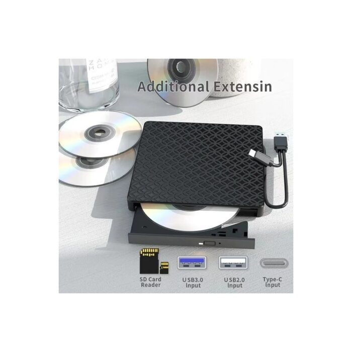 CoverZone 7in1 Harici USB 3.0 ve Type-C Dvd-Rom Dvd-Rw Optik Sürücü, USB ve Type C Kablolu, Pc, Tablet, DVD Player, Desenli Tasarım Ultra Slim CD Rom Okuyucu CV440 - Görsel 4