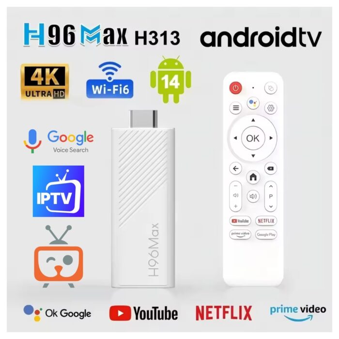 110001004555736.jpg H96Max H313 Mini 4K Tv Stick Android 14 Akıllı Tv Kutusu 2GB+16GB Wifi 6 Google Sesli Komut Netflix Bluetooth Kumanda - Görsel 1