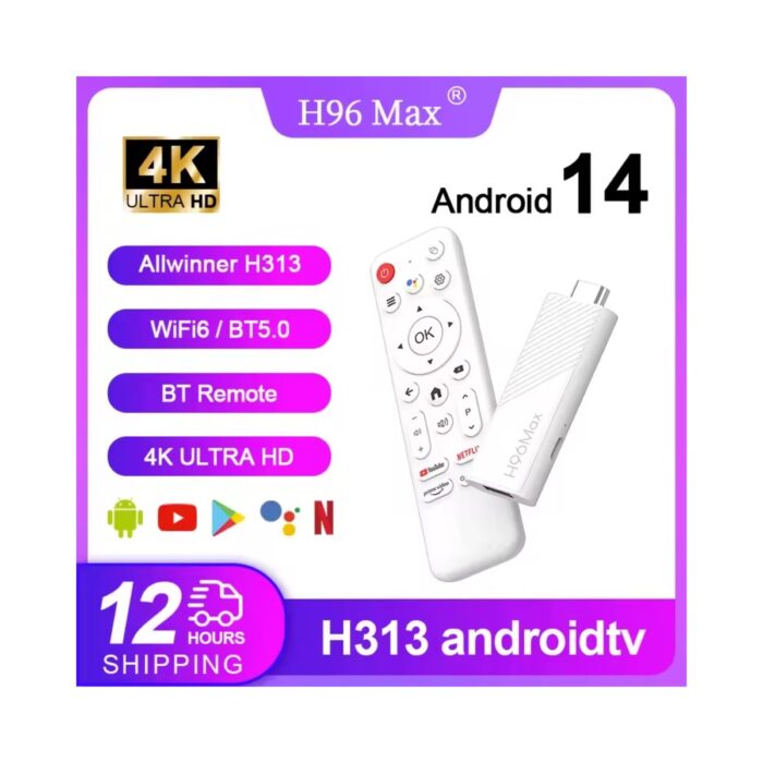 H96Max H313 Mini 4K Tv Stick Android 14 Akıllı Tv Kutusu 2GB+16GB Wifi 6 Google Sesli Komut Netflix Bluetooth Kumanda - Görsel 2