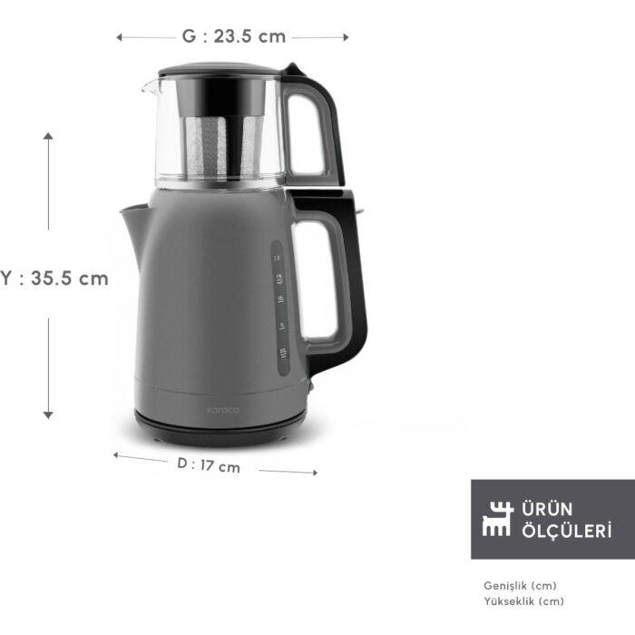 Karaca Mega Tea 1501 Cam Çay Makinesi Space Gray 1500 W - Görsel 2