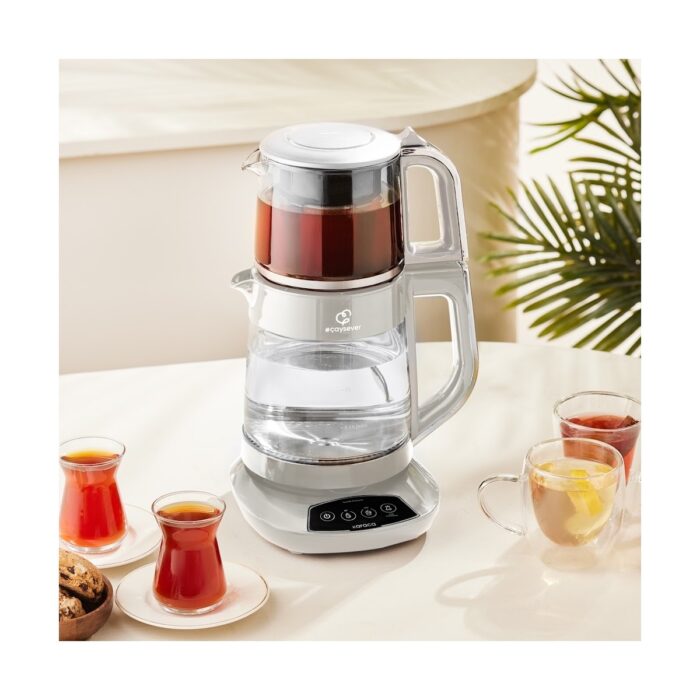 Karaca Çaysever 3 In 1 Konuşan Cam Çay Makinesi Su Isıtıcı ve Mama Suyu Hazırlama 1700W Starlight - Görsel 1