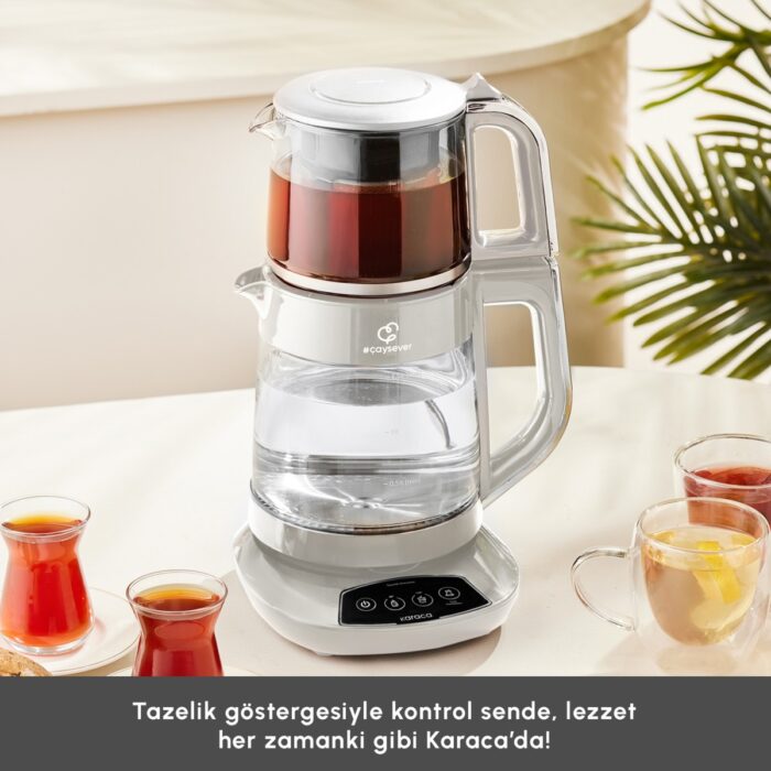 Karaca Çaysever 3 In 1 Konuşan Cam Çay Makinesi Su Isıtıcı ve Mama Suyu Hazırlama 1700W Starlight - Görsel 3