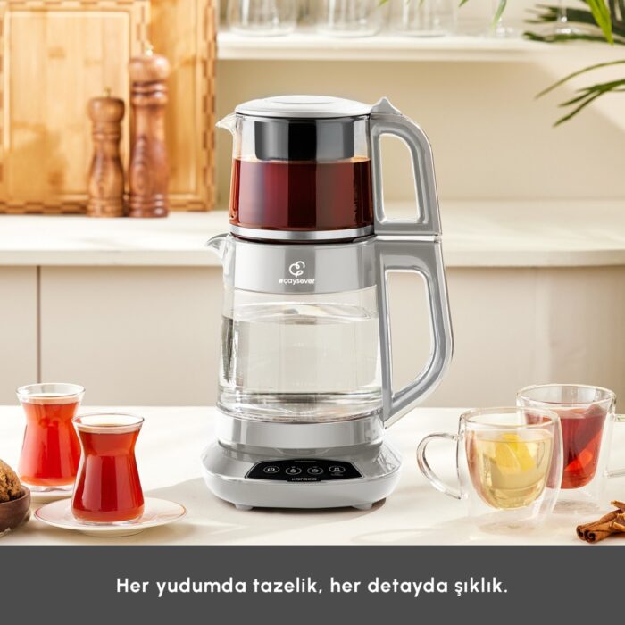 Karaca Çaysever 3 In 1 Konuşan Cam Çay Makinesi Su Isıtıcı ve Mama Suyu Hazırlama 1700W Starlight - Görsel 4