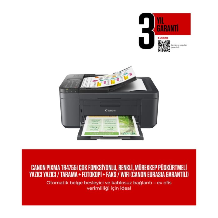 Canon Pixma TR4755I Tarayıcı + Fotokopi + Wi-Fi + Faks + Çok Fonksiyonlu Yazıcı (Canon Eurasia Garantili) - Görsel 2