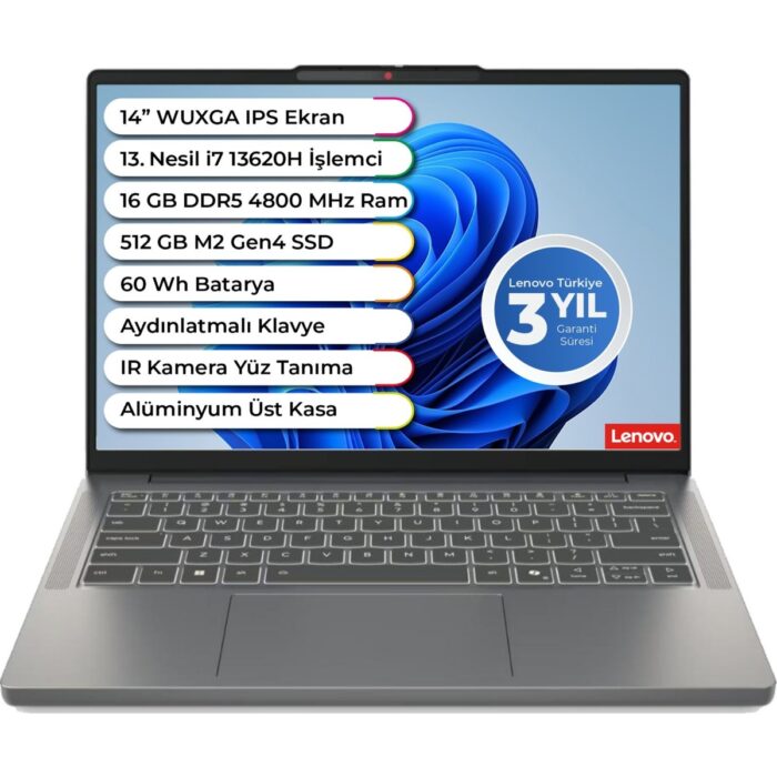 110001016003512.jpg Lenovo Ideapad Slim 3 14IRH10 Intel I7 13620H Ddr5 16 GB 512 GB Freedos 14 Inç Aydınlatmalı Klavye 83K0002ATR Taşınabilir Bilgisayar - Görsel 1