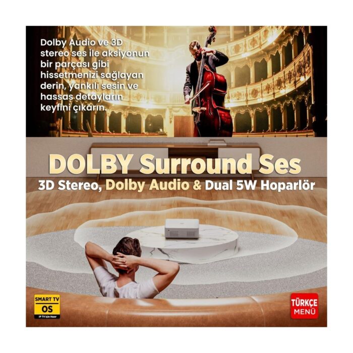 Vankyo Leisure L570B Smarttv 4K Destekli Projeksiyon Cihazı +Auto Focus+Auto Keystone+6g Wifi+5.2 BLUETOOTH+300 Inç Yansıtma+Dolby Premium Ses Sistemi Beyaz Ps5/ps4/xbox - Görsel 4