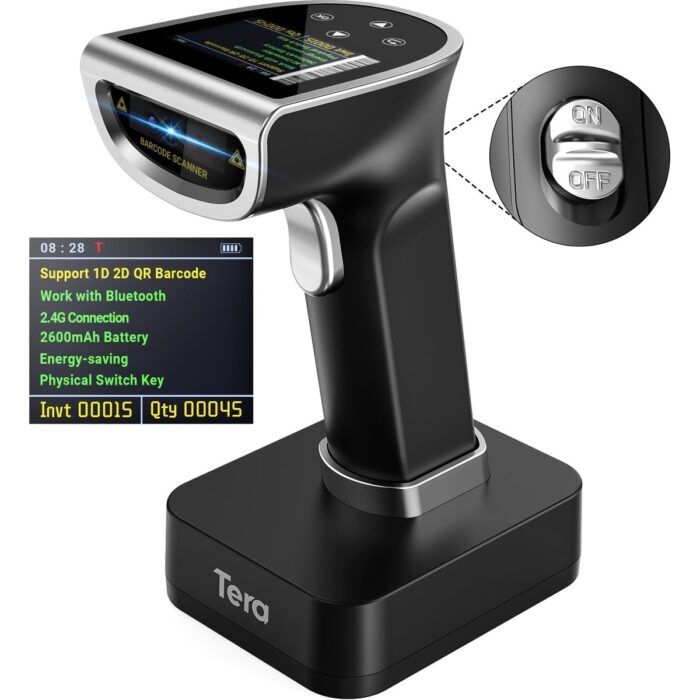 Tera HW0015 Kablosuz 1d 2d Qr Barkod Okuyucu | Ekranlı & Programlanabilir | Bluetooth + 2.4g + USB Bağlantı | Şarj Standlı El Tipi Tarayıcı - Görsel 2