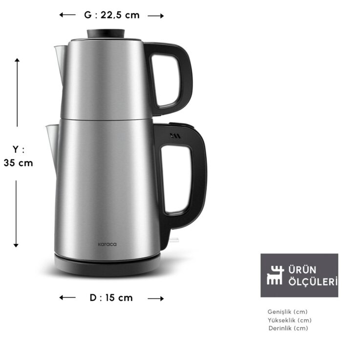 Karaca Tea Break İnox Siyah Çelik Su Isıtıcı & Çay Makinesi - Görsel 2