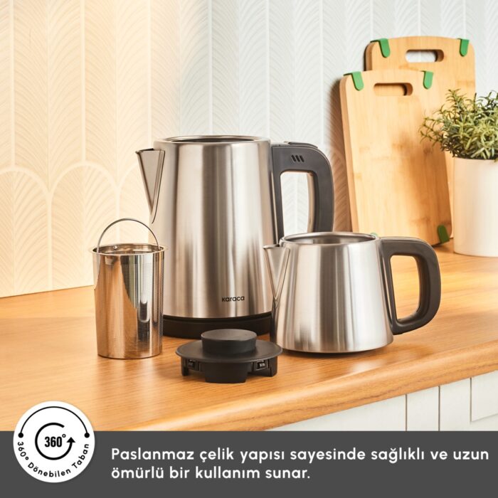 Karaca Tea Break İnox Siyah Çelik Su Isıtıcı & Çay Makinesi - Görsel 4